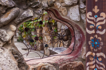 Architectural elements of the wall. Close-up background. A metal element.