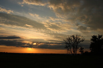 Sunset over farmland in Poland.