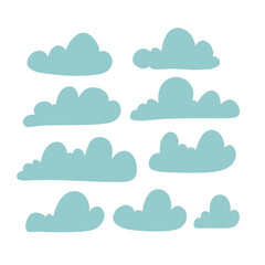 Set of Cloud silhouette in flat simple style. Collection of cloud icon , shape, label, symbol. Graphic hand drawn element Vector design for logo, web and print