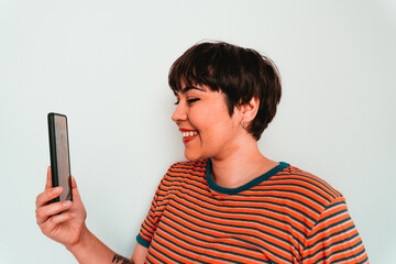 Girl with phone and smiling