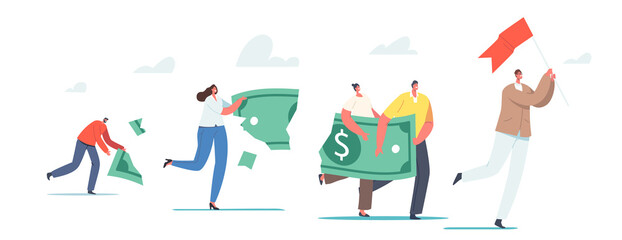 Characters Lose Money, Investment in Financial Crisis, Profit and Loss in Business or Deflation and Inflation Concept.