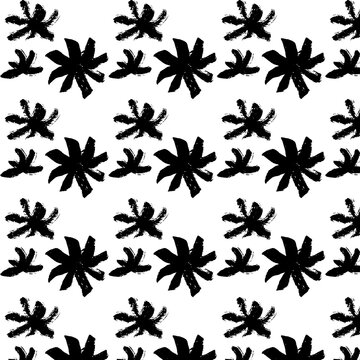 Vector floral pattern in black and white colors. Minimalism, stylization. White background