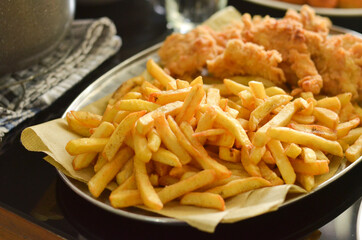 fried chicken and french fries food background