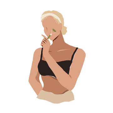 woman using jade roller skincare routine clip art preview
