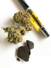 Different forms of marijuana, like resin, hash and weed, or grass - obrazy, fototapety, plakaty