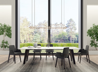 Illustration 3D rendering large luxury modern bright interiors Living room mockup computer digitally generated image