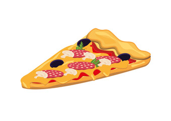 Vector illustration of delicious slice of pepperoni pizza with cream cheese, vector