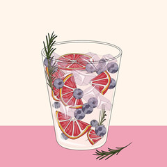Obraz premium a glass of juice with grapefruit and blueberries