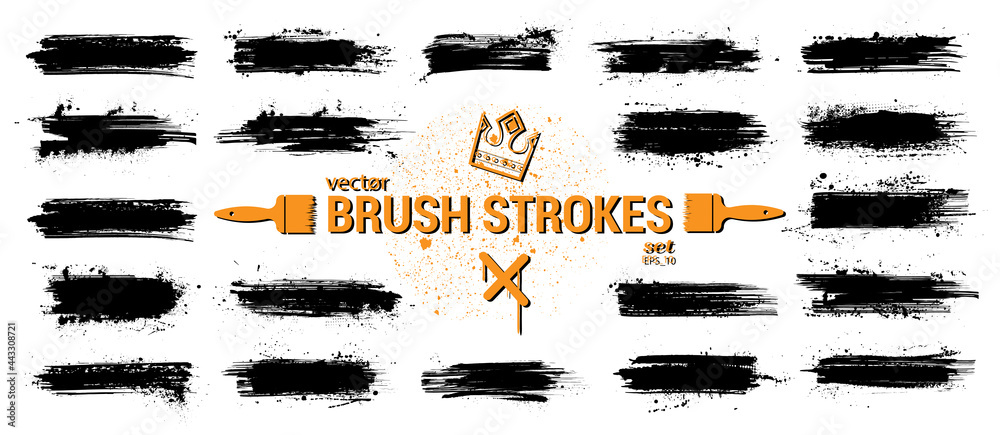 Aufkleber paint splashes, stencil texture, paintbrush strokes set with ink splashes. very detailed collection 