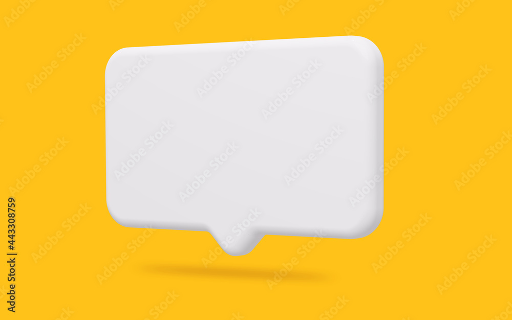 Fototapete rectangular mock up dialog chat bubble speech layout on a bright yellow background. 3d rendering.