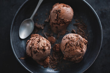 Dark chocolate ice cream with chocolate chunks