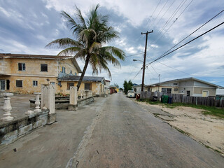 Fototapeta na wymiar Street scene in Alice Town, North Bimini, Bahamas.