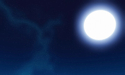 Naklejka na ściany i meble full moon shining halo And small stars fill the sky, night sky view Clear skies.3D rendering