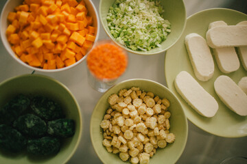 curry ingredients - lentils, cheese, spinach, herbs