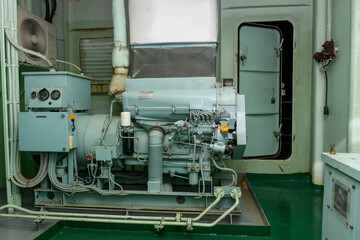 Emergency Diesel generator. Marine engine. Safety equipment.