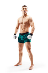 Sport. MMA fighter isolated on white background. Muscular athlete. MMA