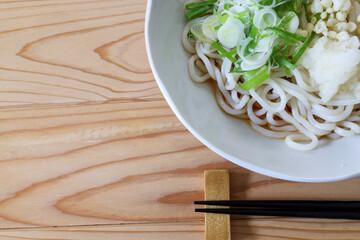 白い皿に盛ったころうどん