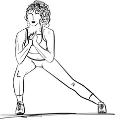 Woman doing yoga, abstract lines drawing