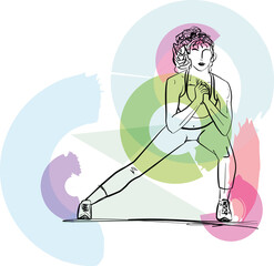 Woman doing yoga, abstract lines drawing