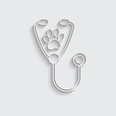 paper stethoscope with cat or dog footprint vector icon veterinarian icon