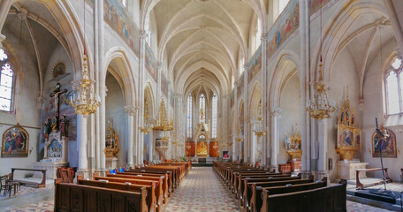 Beautiful interior of Church of the Sacred Heart of Jesus (Herz Jesu Kirche), designed in the Neogothic style and the largest church in Graz, Styria region, Austria