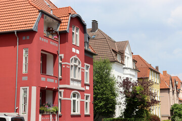Obraz premium Historische Fassaden im Altbauviertel im Bielefelder Westen, Bielefeld, NRW, Deutschland