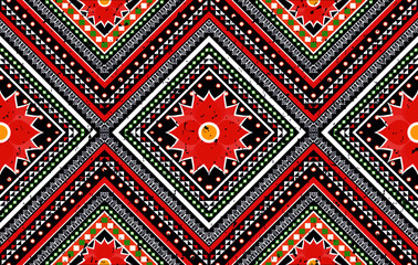 Ikat ethnic seamless pattern design. Aztec fabric carpet mandala ornament boho chevron textile decoration wallpaper. Tribal traditional embroidery patterns vector illustrations background.