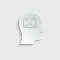 paper head with book icon vector sign. knowledge symbol