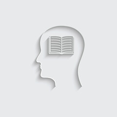 paper head with book icon vector sign. knowledge symbol