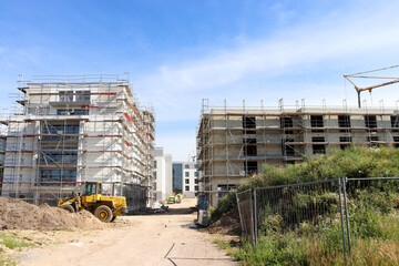 Baustelle eines neuen Wohnblocks, Wohnungsbau in Nordrhein-Westfalen, Deutschland