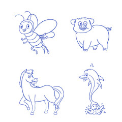 Obraz na płótnie Canvas set of animals line art hand draw vector illustration