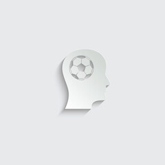 paper head with soccer ball  and football  icon vector fan sign