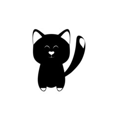 Vector illustration of a cute cat. Smiling cat expression sitting position on white background. Perfect for web and logo designs.
