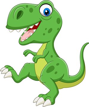 Cartoon green dinosaur on white background