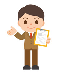 ファイルを持って提案するビジネスマン