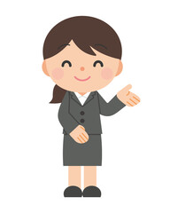 笑顔で案内する事務員の女性