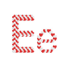 Vector cartoon of "E" alphabet letter in the shape of love. Cartoon doodle kawaii style. Cute alphabet for banners, invitations, greeting valentine's day