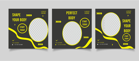 Flat health and fitness instagram posts collection