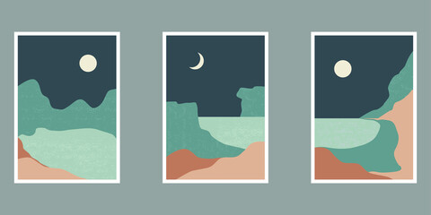 Set of trendy minimalist landscape abstract contemporary collages vector 1