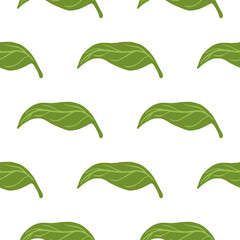 Isolated seamless pattern with green leaves tangerine ornament. Green hand drawn botany shapes.
