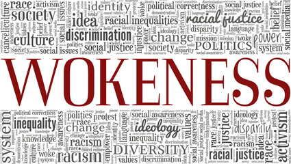 Wokeness vector illustration word cloud isolated on a white background.