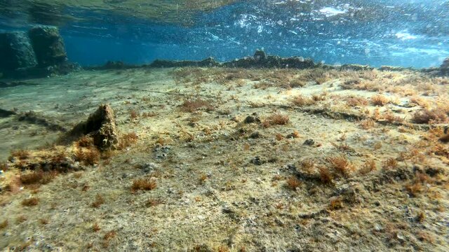 Sunken ship Michelle. rusty metal wreck in Dugi Otok, Croatia. Air bubbles and light rays