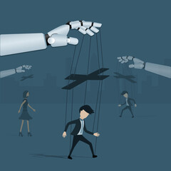 Flat of technology,Robot pulls a web on top of human to control - Vector