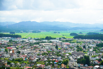 福島県石川郡浅川町の城山公園から望む町並