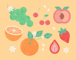 A collection of different fruits. flat design style minimal vector illustration.