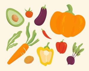 A collection of various vegetables. flat design style minimal vector illustration.