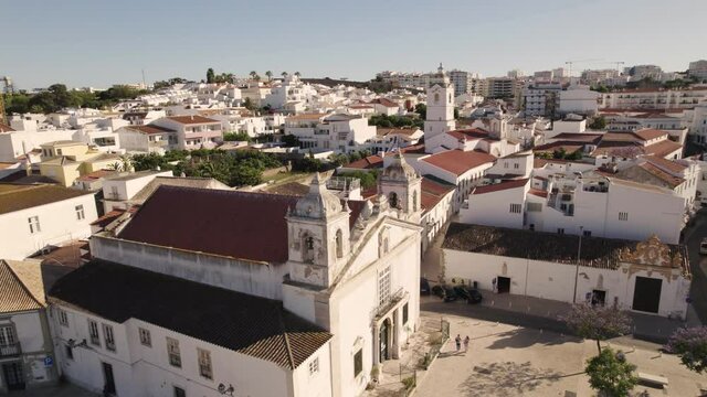 Aerial view of Parish Church of Santa Maria Igreja Paroquial de Santa Maria de Lagos Faro Portugal.