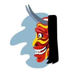 hannya, side view, japanese theatrical mask of an angry jealous woman, demon, monster, color vector illustration isolated on a white background in artoon and flat design