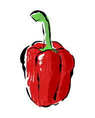 パプリカの手描きイラスト　リアル　赤　ピーマン　単体　野菜