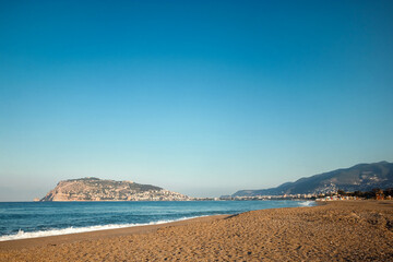 Blue Sea, Waves, Beach. Concept of vacation, rest on the sea.